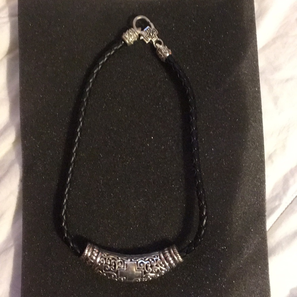 Silver and black leather necklace